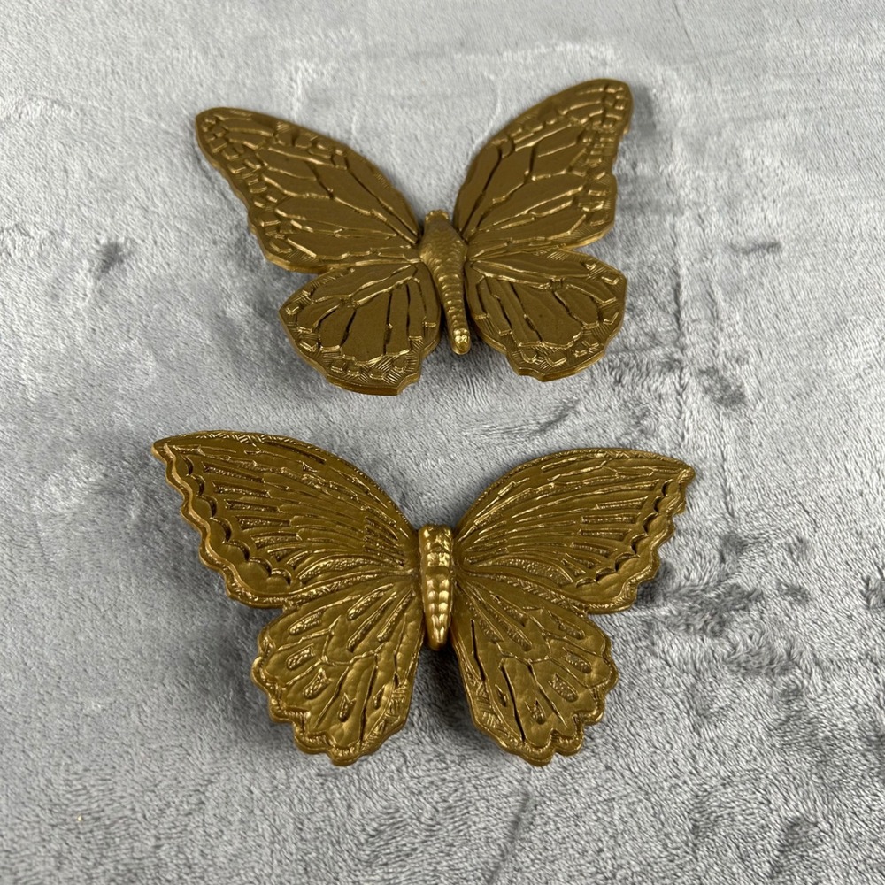 Vintage Homco Gold Butterfly Wall Decor Set 2 MCM 1971 Hollywood Regency